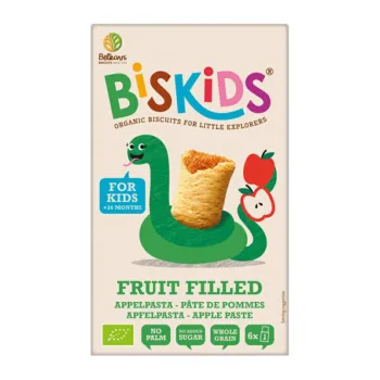 BISkids - BIO miękkie ciasteczka dla dzieci z puree jabłkowym bez dodatku cukru 35% owoce 36M+, 150g