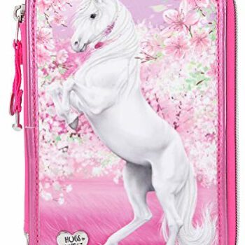 Depesche 11424 wypełniony piórnik o wzorze Miss Melody Cherry Blossom, rozmiar ok. 7 x 14 x 20 cm, z 3 przegródkami i długopisami firmy Lyra, linijki, nożyczki, klej i tajna torba 11424