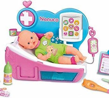Famosa 700012646 - Nenuco weint U lekarza wraz z łóżkiem i kontrolą dobrego samopoczucia, 35 cm, kolorowy