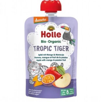 Holle Mus dla niemowląt Tropikalny Tygrys, Jabłko, Mango i Marakuja (od 8 miesiąca) 100g
