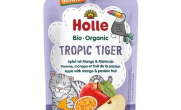 Holle Mus dla niemowląt Tropikalny Tygrys, Jabłko, Mango i Marakuja (od 8 miesiąca) 100g