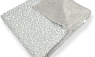kocyk minky szary silverdots kwiatki szare 100x75cm RM00302