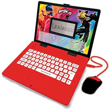 Lexibook JC598MIi3 Miraculous dwujęzykowy laptop do celów edukacyjnych, angielski i niemiecki, 124 aktywności, matematyka, logika, muzyka, zegarek, zabawka do gier dla dziewcząt JC598MIi3