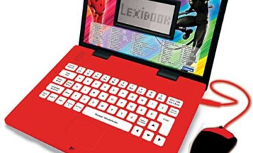 Lexibook JC598MIi3 Miraculous dwujęzykowy laptop do celów edukacyjnych, angielski i niemiecki, 124 aktywności, matematyka, logika, muzyka, zegarek, zabawka do gier dla dziewcząt JC598MIi3