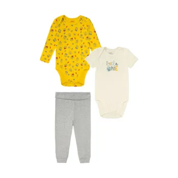 LUPILU LUPILU Komplet niemowlęcy z bawełną organiczną, 3 elementy (74/80, Żółty/biały/szary)
