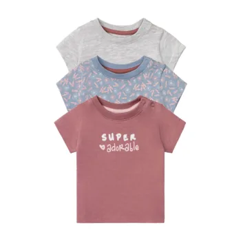 LUPILU LUPILU T-shirt niemowlęcy z biobawełny, 3 sztuki (50/56, Różowy/ niebieski/ szary)