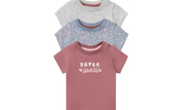 LUPILU LUPILU T-shirt niemowlęcy z biobawełny, 3 sztuki (50/56, Różowy/ niebieski/ szary)
