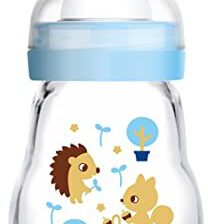 Mam Feel Good butelka dla niemowląt ze szkła (170 ml), butelka dla niemowląt z szerokim otworem, stabilna butelka do picia dla niemowląt z przyssawką rozm. 1, od urodzenia, jeż/wiewiórka