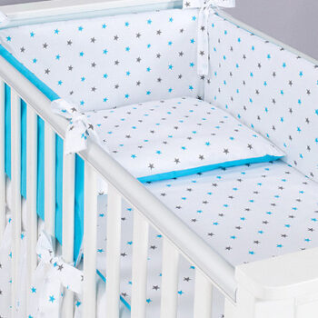 Mamo-Tato dwustronna rozbieralna pościel dla niemowląt 3-el Gwiazdki szare i niebieskie / niebieski do łóżeczka 60x120 cm