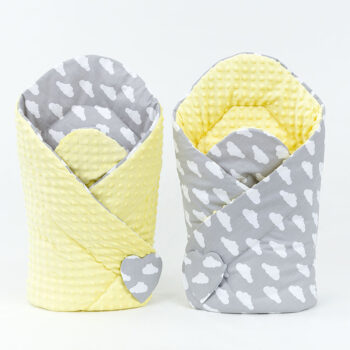 Mamo-Tato Rożek niemowlęcy dwustronny minky Chmurki białe na szarym / żółty