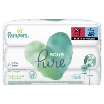PAMPERS P&G Aqua Pure, Chusteczki nawilżane dla niemowląt, 3x48 szt.