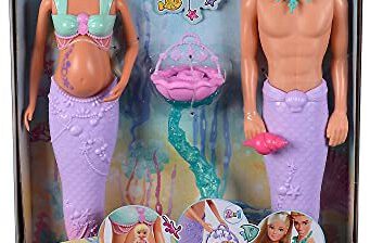 Simba 105733524 - Steffi Love Mermaid Family, lalka w ciąży syrenka z Kevin jako syrenka, z łóżeczkiem dziecięcym, lalki do przebierania 29 cm, lalki do zabawy, dla dzieci od 3 lat 105733524