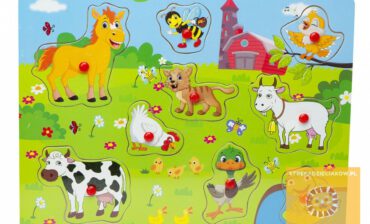 Układanka puzzle drewniane dopasuj kształty farma KX7880
