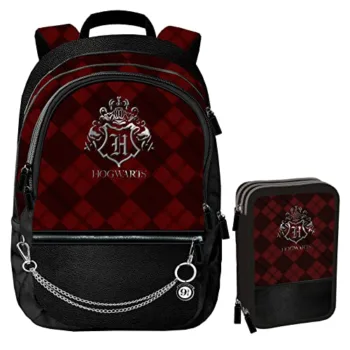 Wizarding World Plecak dziecięcy unisex + piórnik Harry Potter, czarny/bordowy, rozmiar uniwersalny, czarny / bordowy, jeden rozmiar