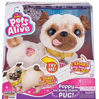 Zuru Pets Alive 9521 - Poppy the Booty Shakin Pug, pluszowy piesek, porusza głową i tyłkiem, kręci się w kółko, gra 3 słodkie piosenki 9521