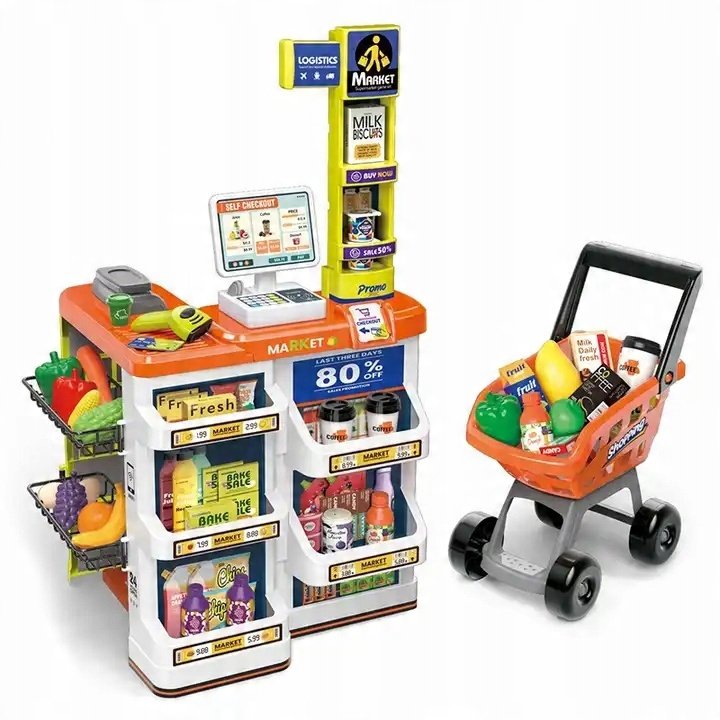 2 x SUPERMARKET SKLEP DLA DZIECI STRAGAN KASA WAGA KOSZYK WÓZEK SMARTFON MA