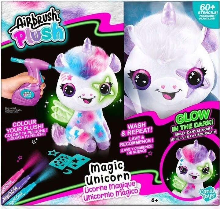AIRBRUSH PLUSH JEDNOROŻEC POKOLORUJ PLUSZAKA PLUSZ MASKOTKA ŚWIECI W CIEMNOŚCI