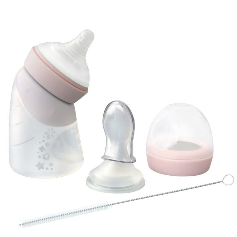 Antykolkowa Butelka Silikonowa + Łyżeczka Silikonowa Do Butelki 2In1 120 Ml Pink Marcus & Marcus