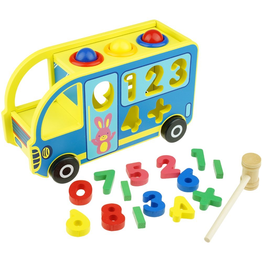 Autobus Drewniany Sorter Wbijak Przebijak Cyferki