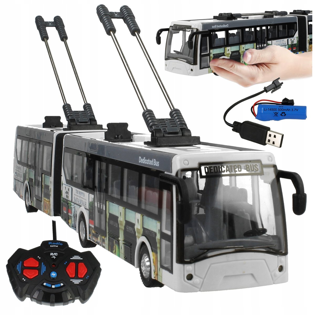 Autobus Miejski Duży Przegubowy Trolejbus Zdalnie Sterowany RC Światła LED