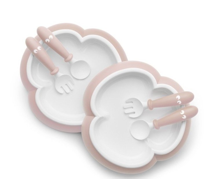 Baby Bjorn Talerzyki i Sztućce, Powder Pink, Zestaw