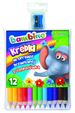 Bambino Kredki w oprawie drewnianej 12 kolorów + Temperówka