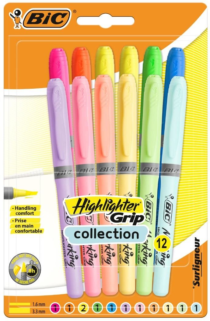 BIC Zakreślacz Highlighter Grip Pastel mix (12szt)
