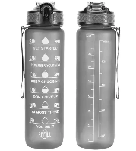 Bidon Motywacyjny 1000 ml Sportowy 1L Butelka na Wodę CZARNY