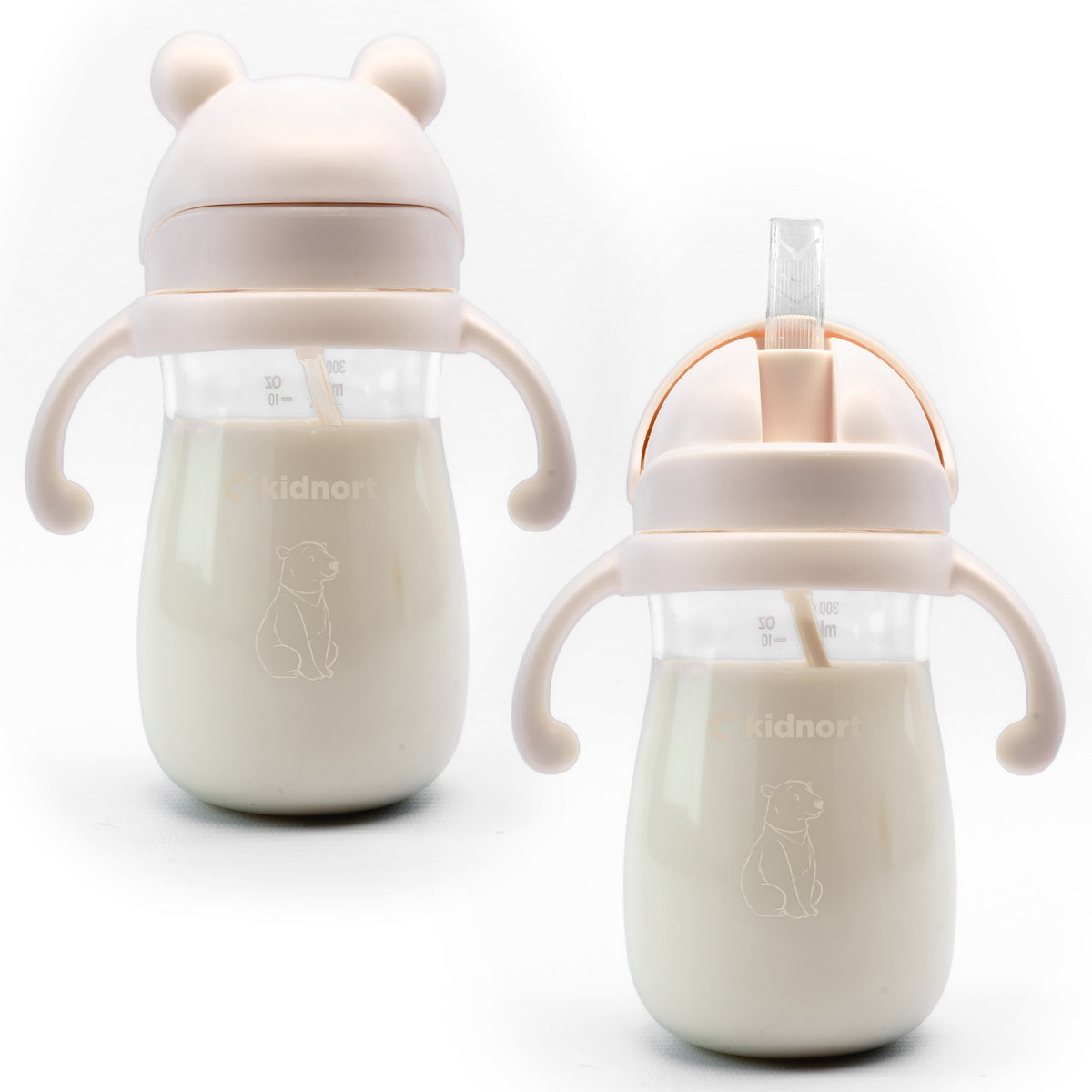 Bidon niekapek 300ml Bringebaer różowy, słomka grawitacyjna, 6m+ BPA FREE