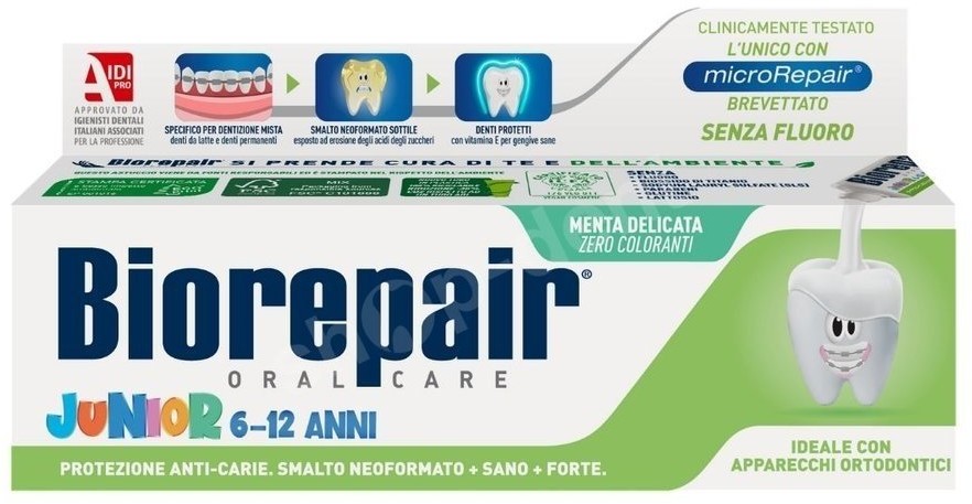 Biorepair BIOREPAIR Junior miętowa pasta do zębów dla dzieci bez fluoru 6-12 lat 75 ml