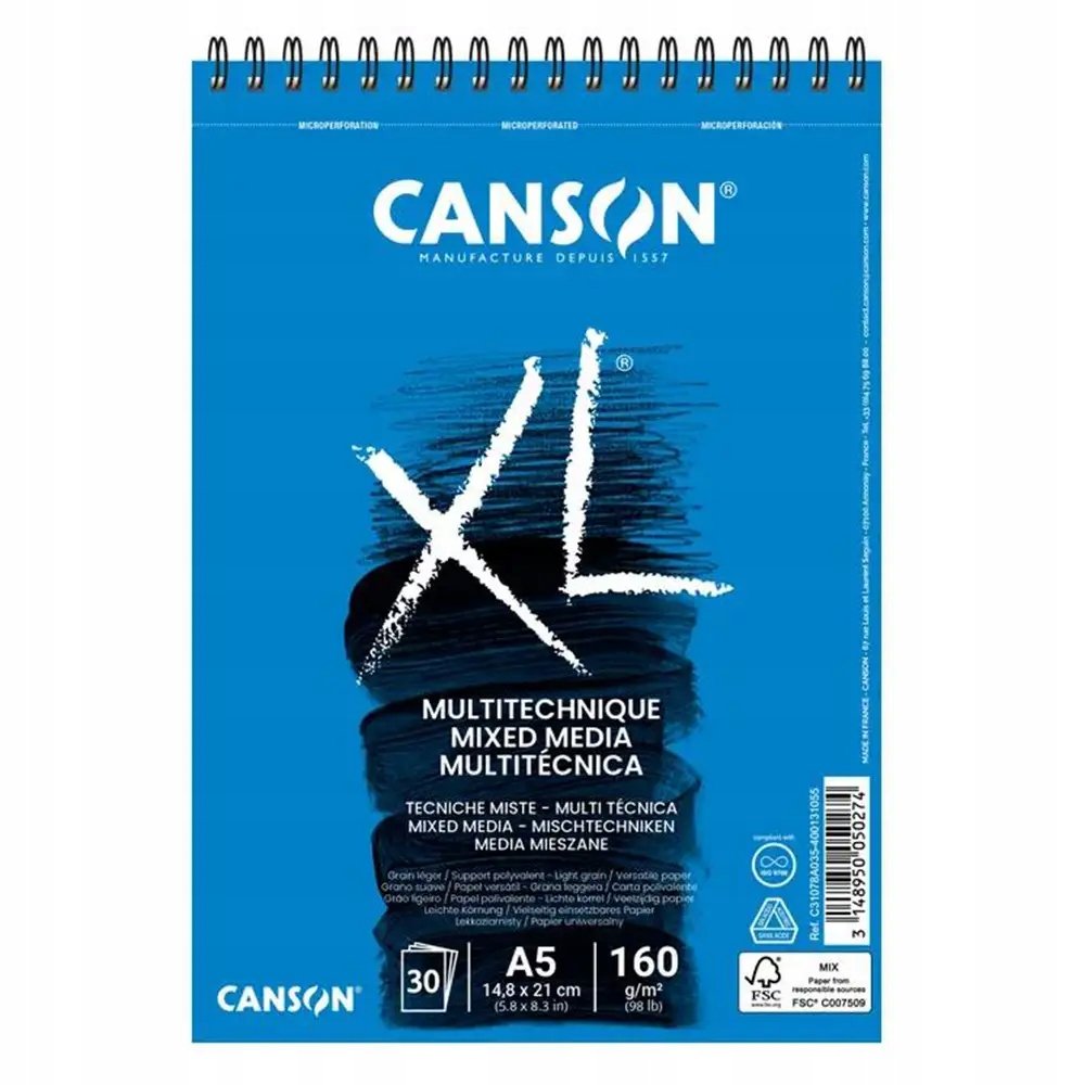Blok szkicowy Mixed Media Canson XL na spirali - A5, 160 g, 30 ark