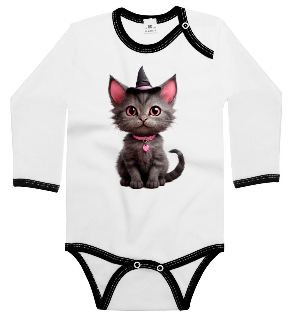 Body dziecięce Szaroróżowy Kot W Kapeluszu Pink Halloween 98/104