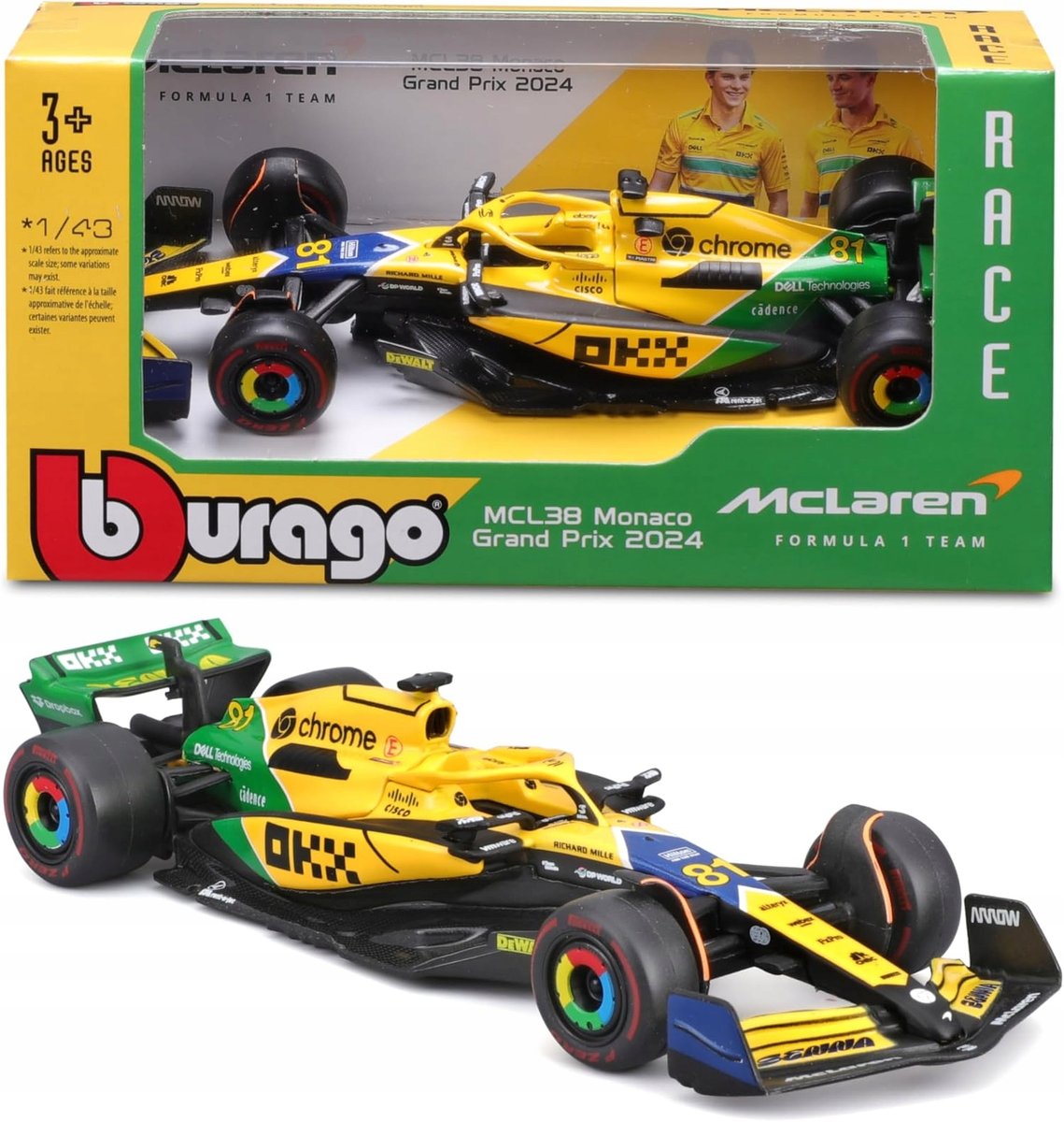 BOLID F1 McLaren MCL38 Piastri Monaco GP 2024 Senna 1:43 BBURAGO 18-38214
