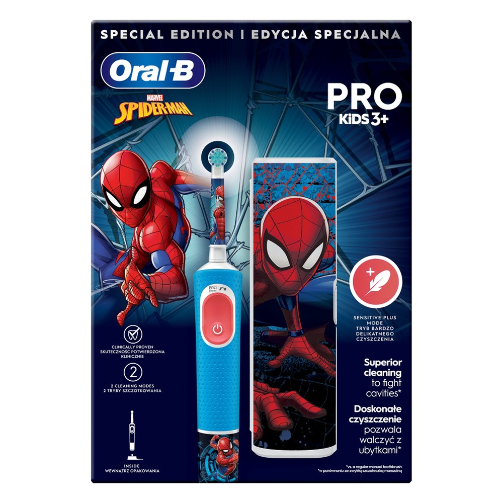 BRAUN Oral-B PRO Kids 3+ SPIDER-MAN + Travel Care - szczoteczka elektryczna dla dzieci z etui podróżnym E3567