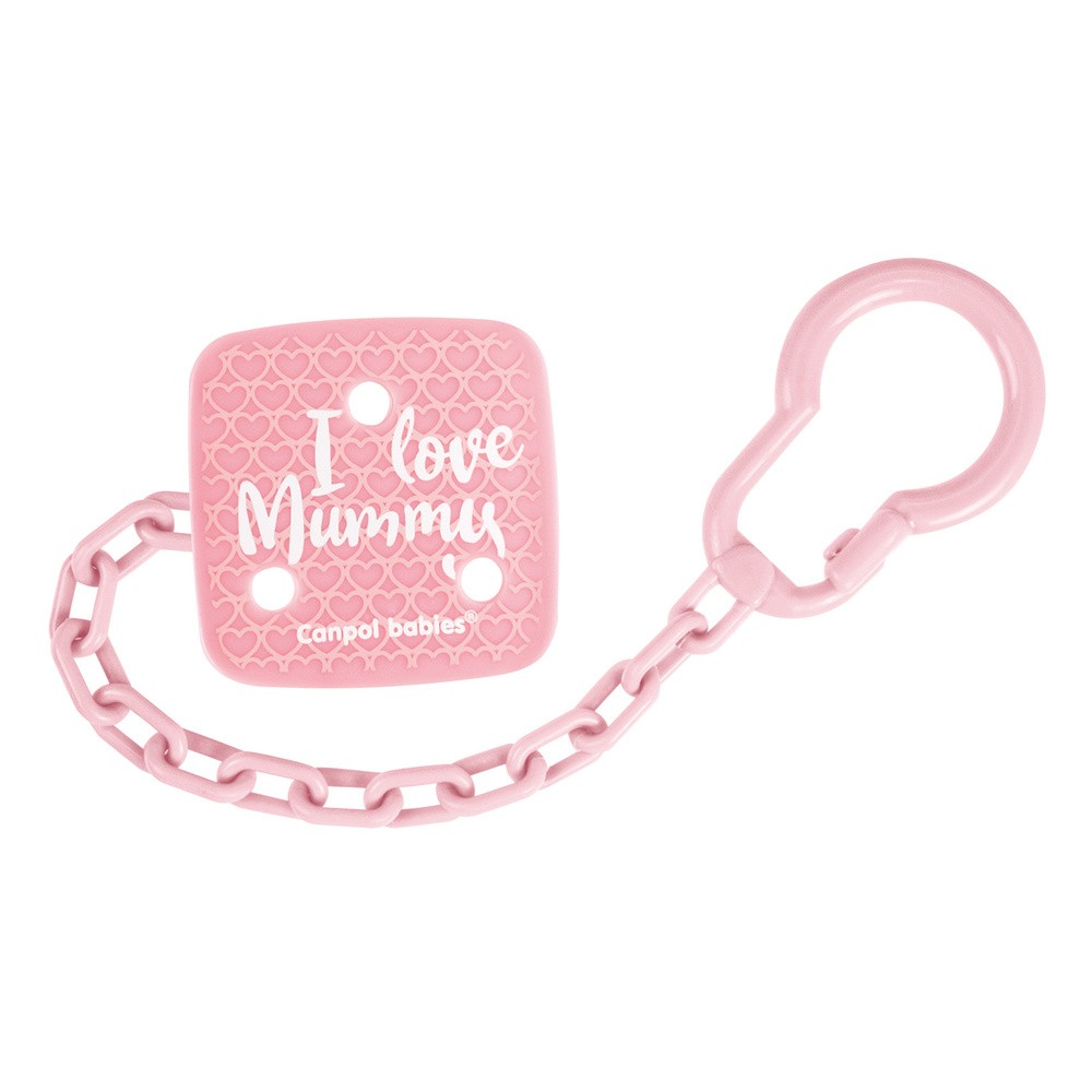 CANPOL BABIES Łańcuszek do smoczka I Love Mummy różowy