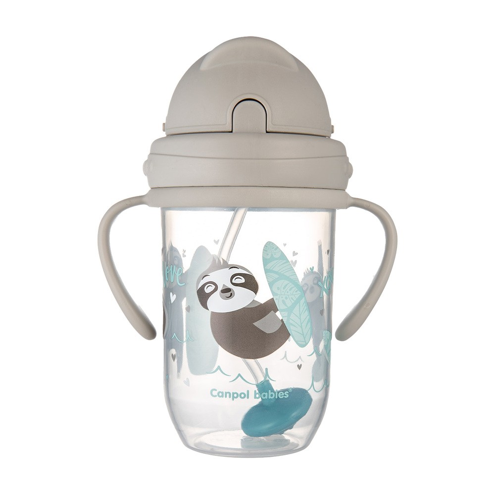 Canpol babies Nevylévací hrneček se slámkou a závažím EXOTIC ANIMALS 270ml szary