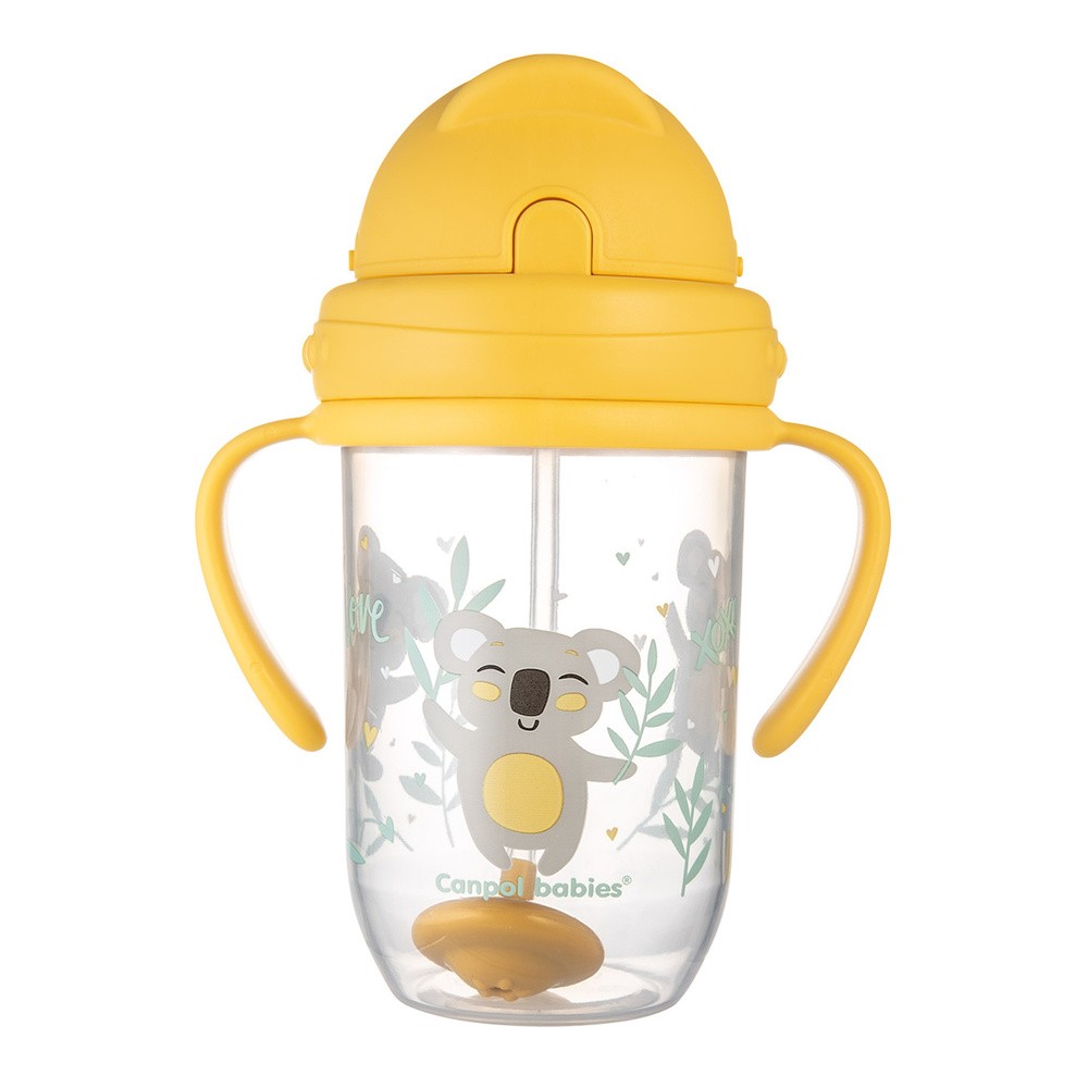 Canpol babies Nevylévací hrneček se slámkou a závažím EXOTIC ANIMALS 270ml żółty