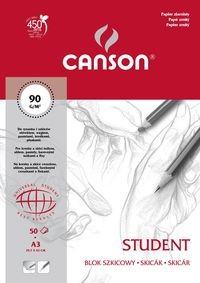 Canson Blok szkicowy A3 50 arkuszy Student ziarnisty czerwony
