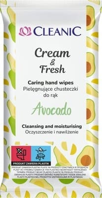 Cleanic Cream & Fresh, pielęgnujące chusteczki do rąk, Avokado, 15 szt.