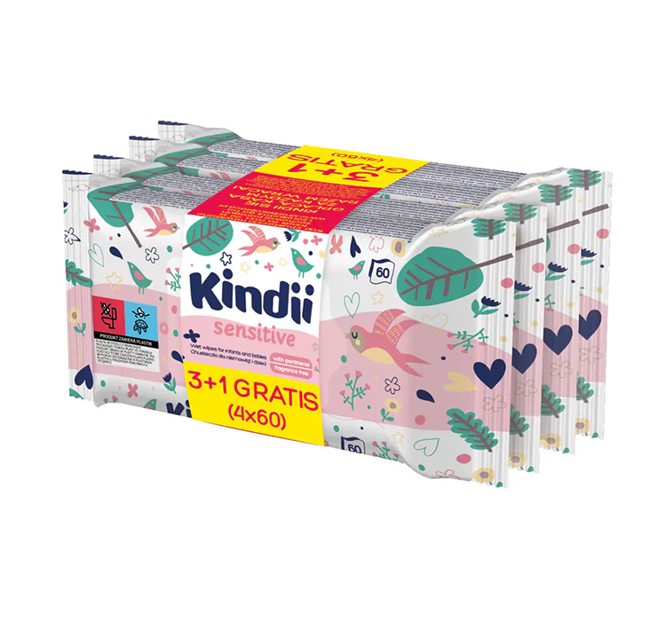 Cleanic Kindii Sensitive - chusteczki dla dzieci i niemowląt 3x 60 szt.