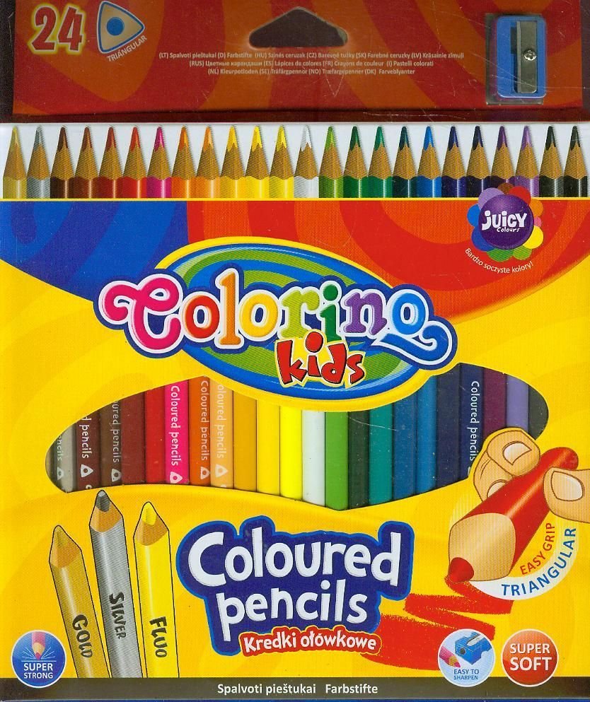 Colorino Kredki ołówkowe trójkątne kids 24 kolory + temperówka Patio