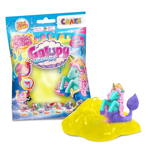 CRAZE Magic Slime Bag GALUPY Mermaid | Szlam dla dzieci w woreczku 75 ml, zestaw Slime z figurką jednorożca Galupy Mermaid - niespodzianka, bezzapachowa, nie pozostawia śladów