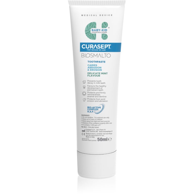 Curasept CURASEPT BIOSMALTO Baby-Kid 50ml - pasta do zębów o smaku MIĘTOWYM dla dzieci od 6 miesiąca (E202)