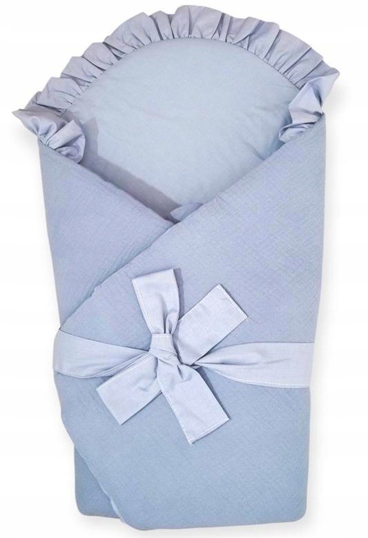 CZAS BOBASA ROŻEK BECIK OTULACZ NIEMOWLĘCY MUŚLINOWY 80x80cm DWUSTRONNY PREMIUM NIEBIESKI