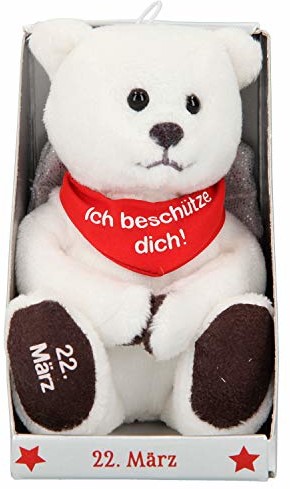 Depesche Depesche 8139.082 - Anioł stróż pluszowy miś ok. 9 cm, z datą 22 marca, prezent na urodziny, rocznicę lub ślub Depesche