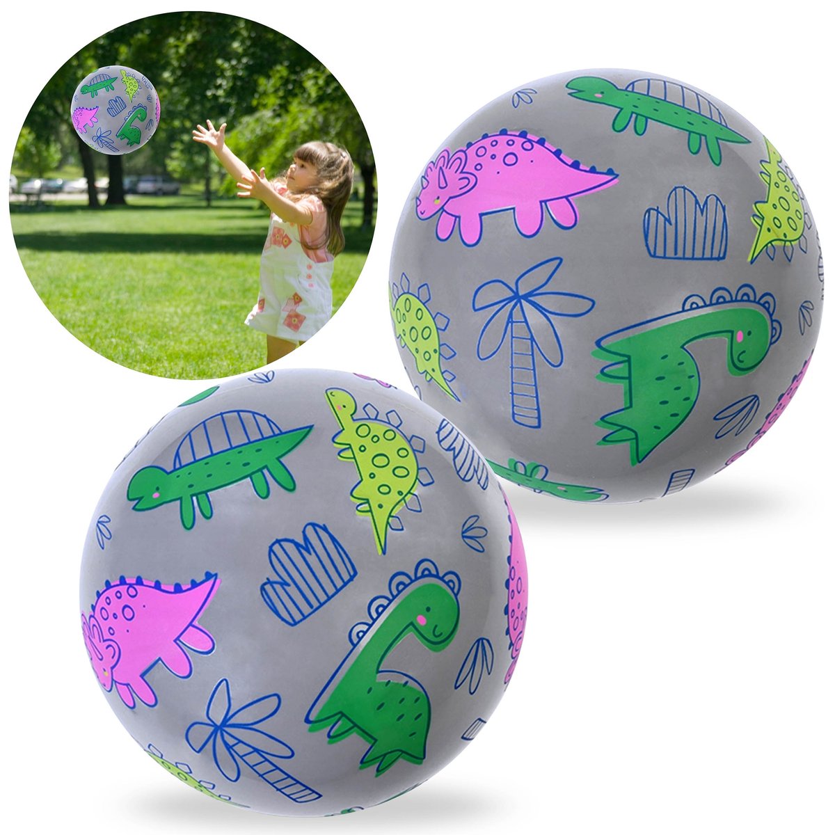 Dinozaury Kolorowa, GUMOWA piłka 23 cm, lekka, PLAŻOWA, DO GRANIA, DO ZABAWY 10m+