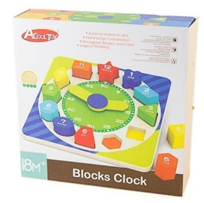 Drewniany Zegar Sorter Klocki Zabawa Nauka Kolory