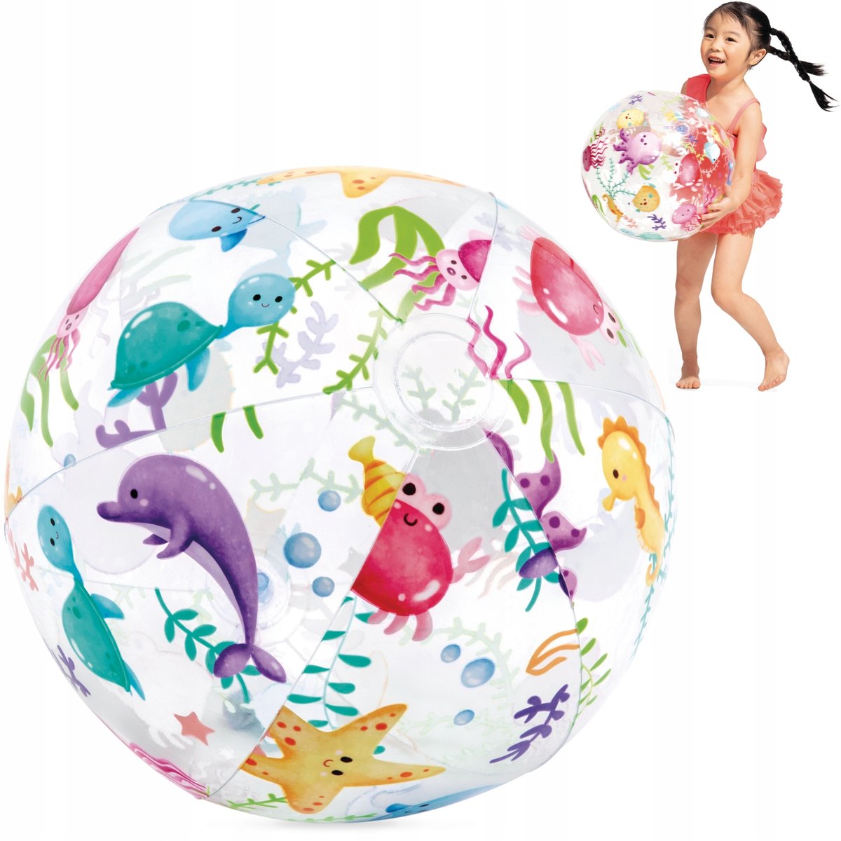Duża Piłka Plażowa Dla Dzieci Dmuchana Do Gry Na Basen Plażę 3+ Intex 51 Cm