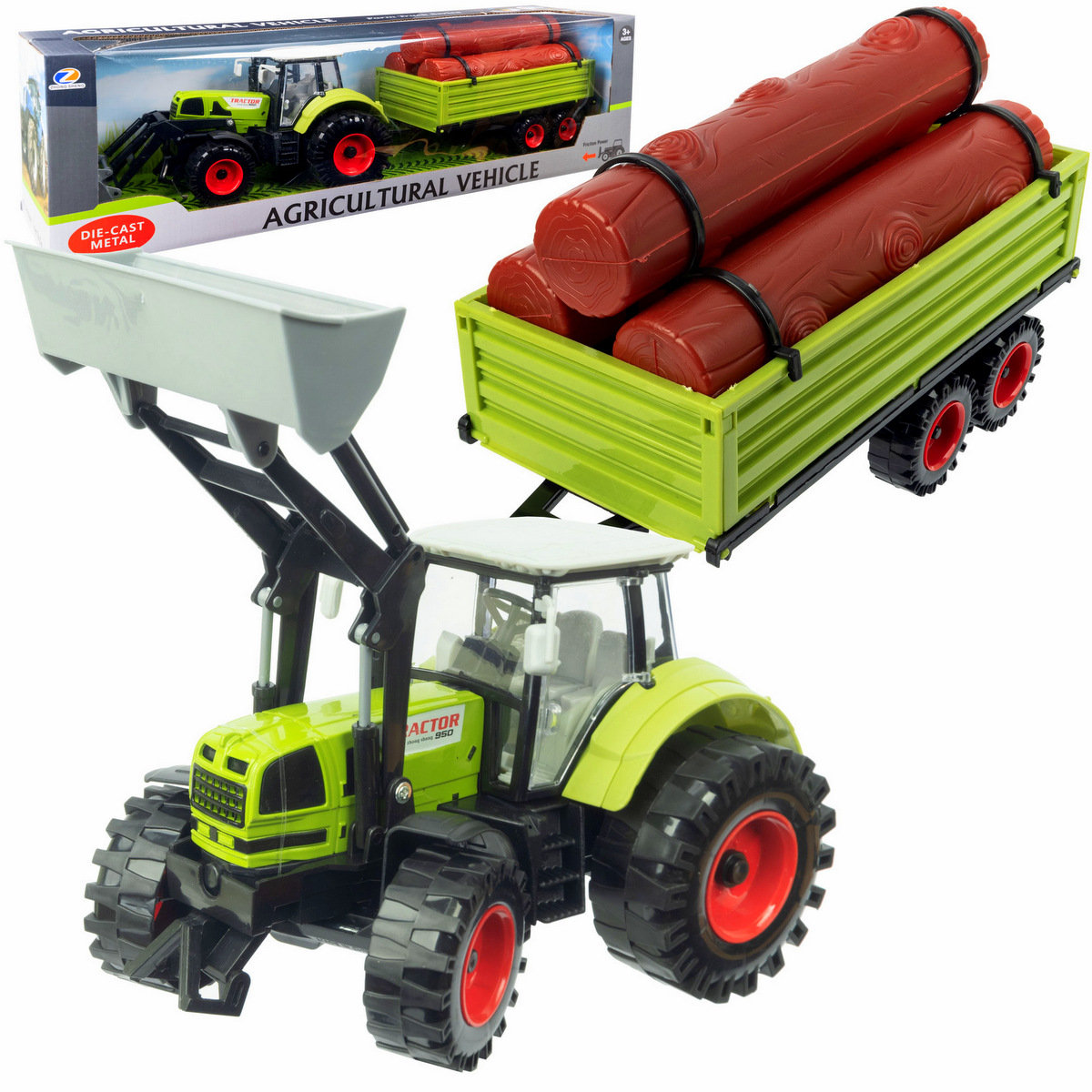 Duży Traktor z Przyczepą Ciągnik NAPĘD Ruchome elementy Otwierane drzwi