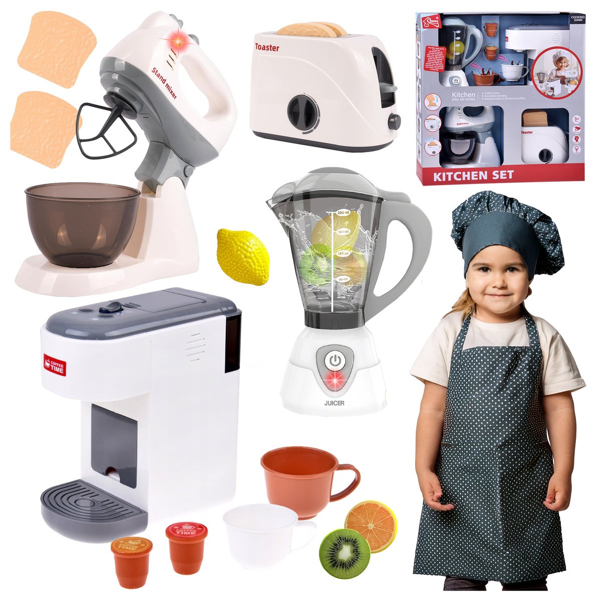 DUŻY ZESTAW AGD DLA DZIECI NA BATERIE MIKSER BLENDER EKSPRES WODA + TOSTER